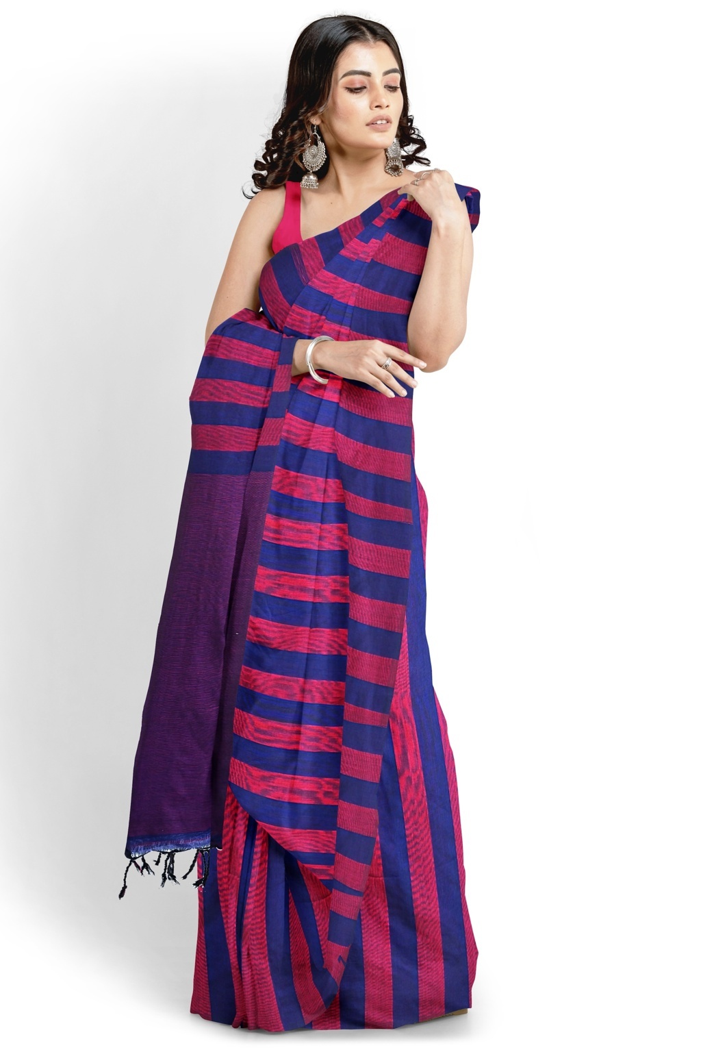 Maroon Blue Pure Cotton Tejal Hand Loom Saree (1198)